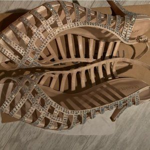 NWT small crystal like heel sling back open toes peep  embellishment high heel s